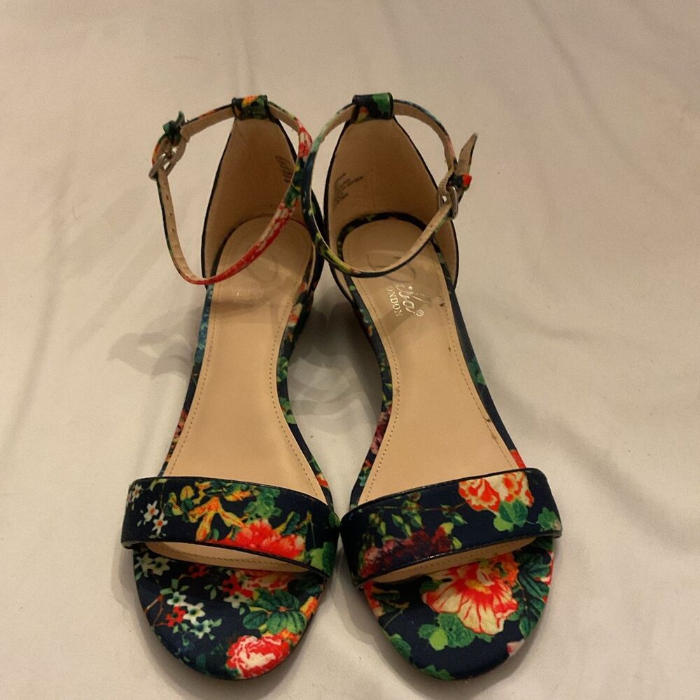 Diba London Floral Low Wedge Sandals Ankle Strap Open Toe Women Size 9 M W/ Box